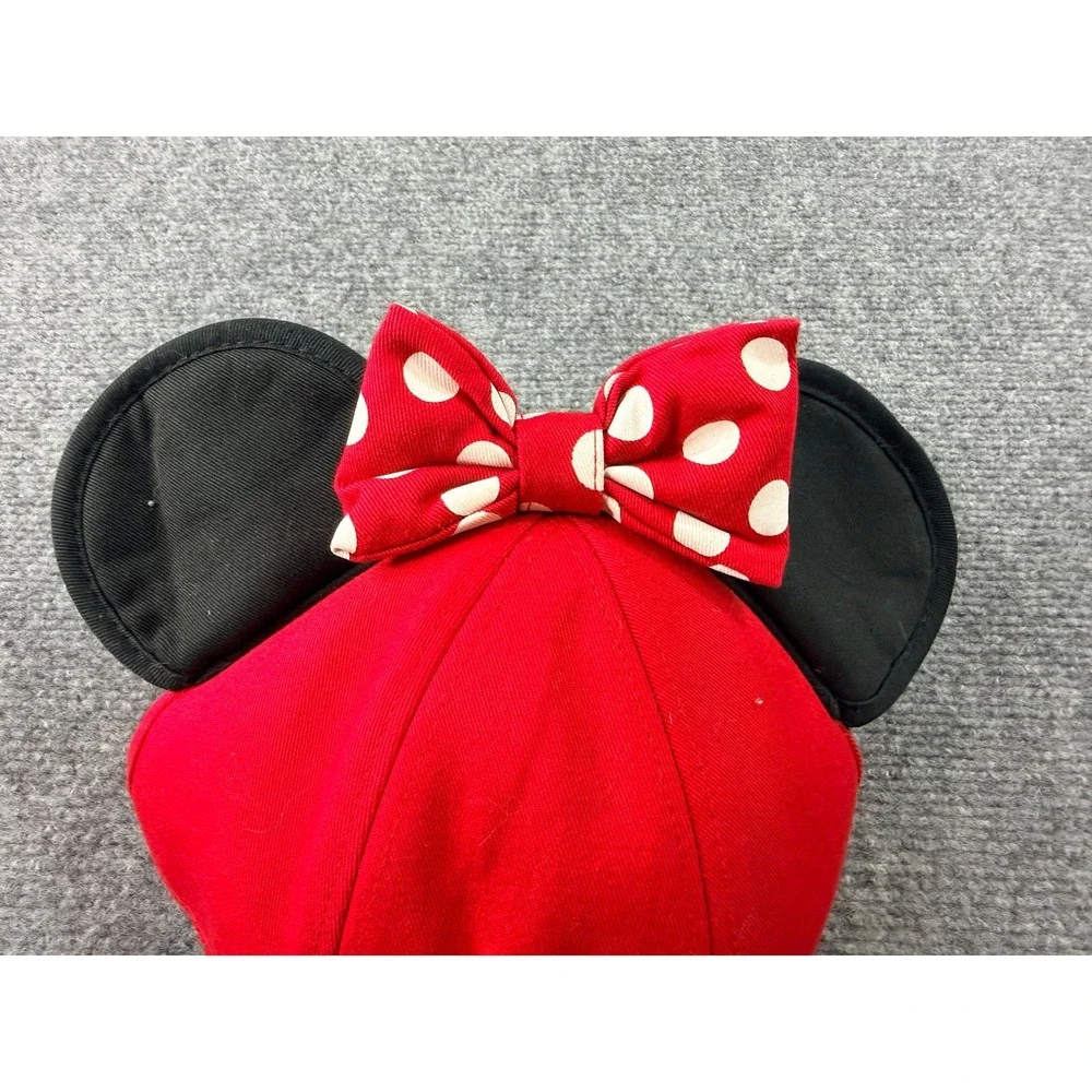Disney Minnie Mouse Baseball Cap Hat Mouse Ears Polka Dot‎ Bow Red Black